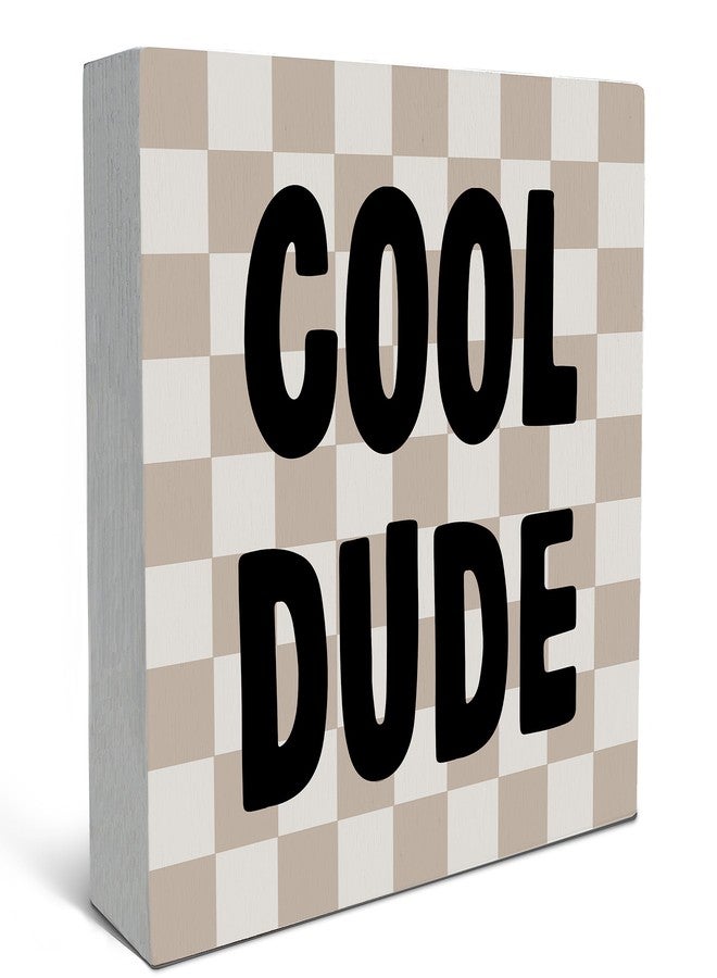 SRADMO Cool Dude Wood Box Sign Desk Decor,Boho Beige Preppy Wooden Block Box Sign Decoration for Teen Boys Bedroom College Dorm Gamer Room Wall Shelf Table Decor - Image 1